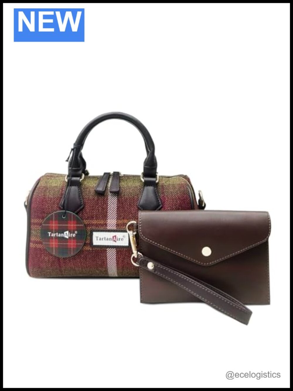 Women's Scottish Tartan Top-Handle Bag Satchel with Matching Leather Wallet